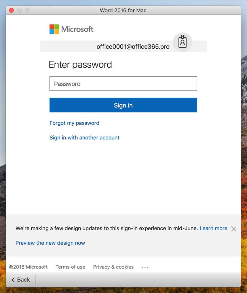 office 365 for mac forgot password